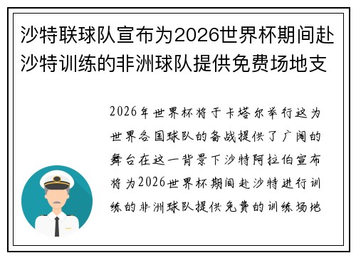 沙特联球队宣布为2026世界杯期间赴沙特训练的非洲球队提供免费场地支持 沙特联球队宣布为2026世界杯期间赴沙特训练的非洲球队提供免费场地支持
